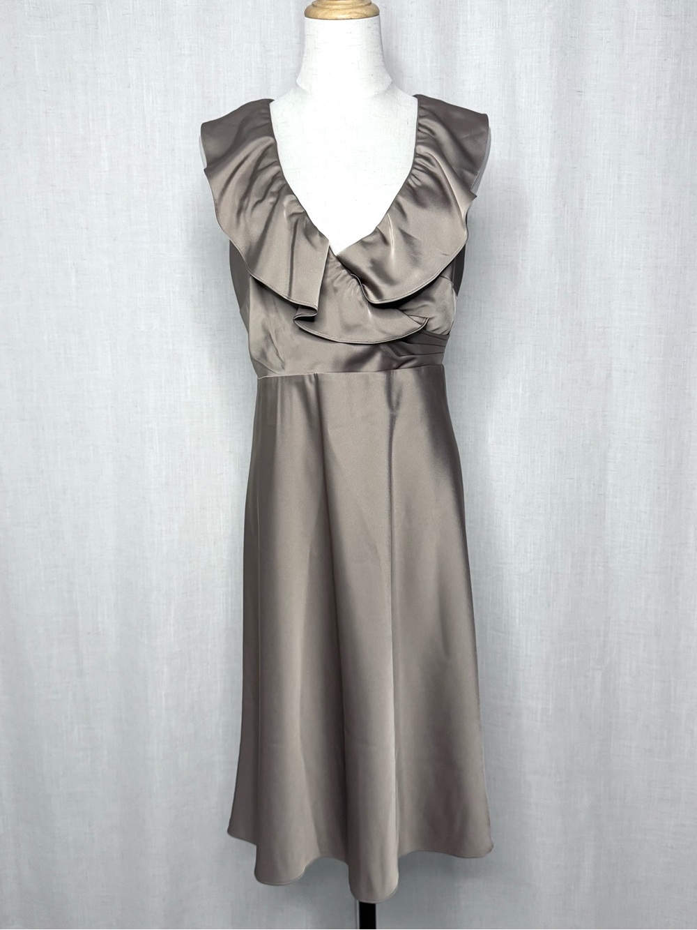 J.Crew Ruffle Satin Cocktail Dress Champagne Taupe Size 6